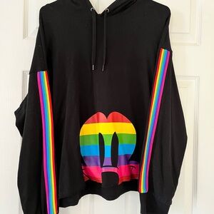 Torrid Disney Mickey Mouse Cropped Black Hoodie with Rainbow Stripes